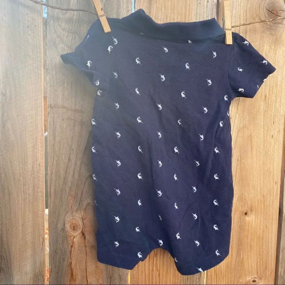 Carters Baby Boy Navy Blue Sword Fish Polo Romper 9 months